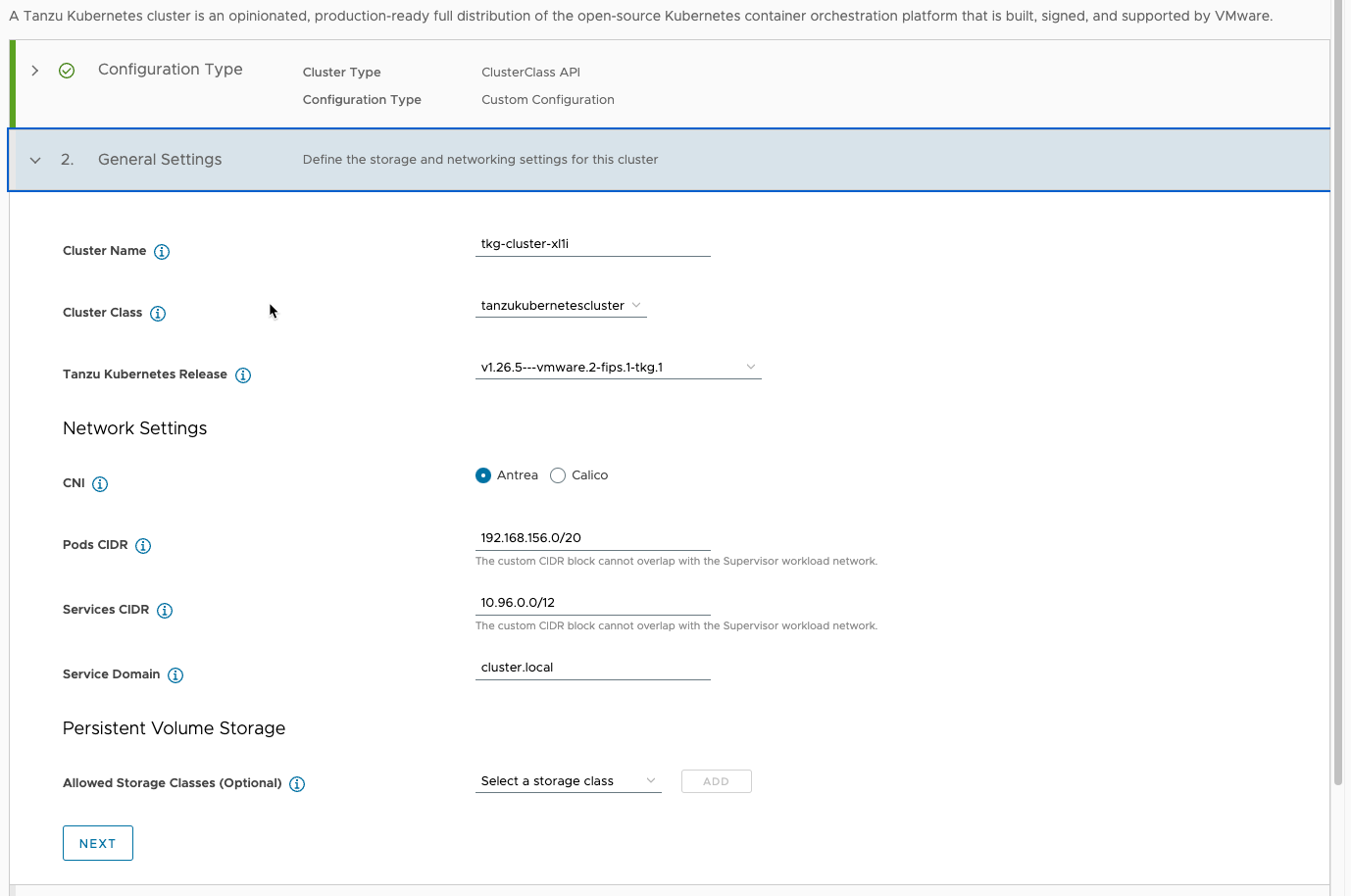 Custom Cluster General Settings